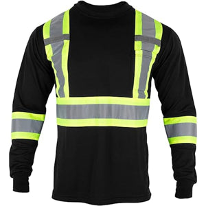 Reflective Tape Safety T-Shirt W/ Pocket & Dual Mic Tab | Front side | Safety black