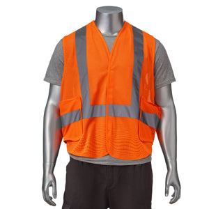 Class 2 Polyester Reflective Adjustable Safety Vest | Front side | Safety orange