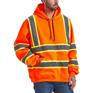Class 3 Two Tone Reflective Tape Safety Hoodie | Safety orange