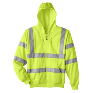 Class 3 Reflective Tape Safety Zipper Hoodie With Kangaroo Pocket | Safety yellow
