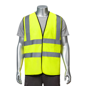 Class 2 3.8oz. Knitted Double Band Reflective Safety Loop & Hook Vest | Front side | Safety yellow