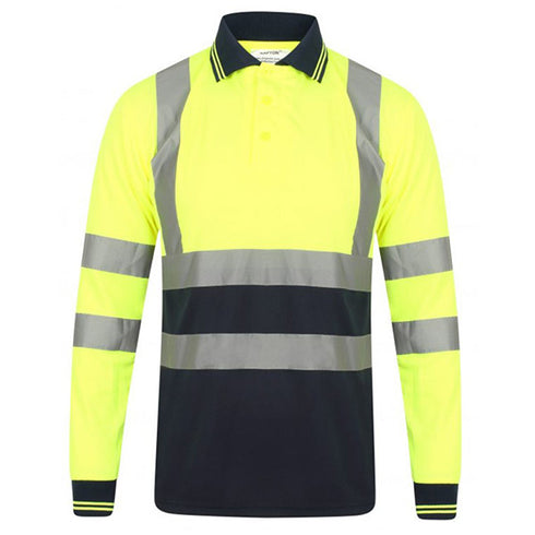 Class 3 Color Block Reflective Tape Safety Polo Shirt | Front side | Safety yellow-black