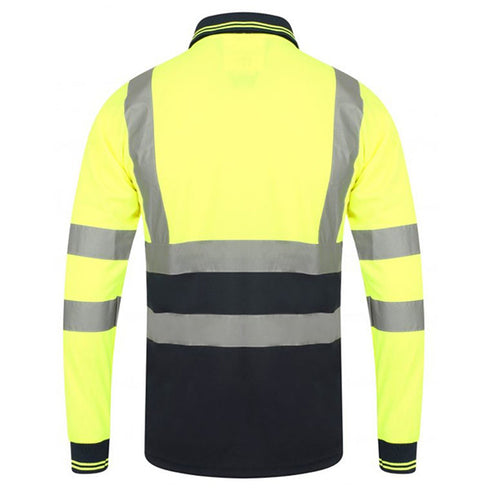 Class 3 Color Block Reflective Tape Safety Polo Shirt | Back side | Safety yellow-black