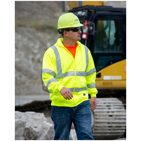 Class 3 Reflective Tape Safety Zipper Hoodie With Kangaroo Pocket | Safety yellow