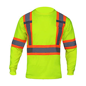 Reflective Tape Safety T-Shirt W/ Pocket & Dual Mic Tab | Front side | Safety yellow