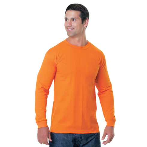 USA Made Poly-Cotton Non-ANSI Safety Long Sleeve T-Shirt | Safety orange
