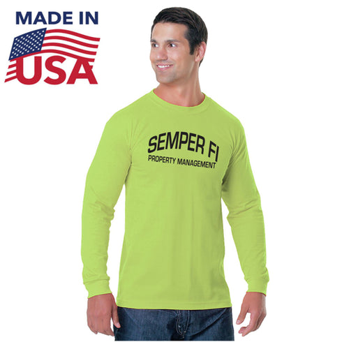 USA Made Poly-Cotton Non-ANSI Safety Long Sleeve T-Shirt | Safety yellow