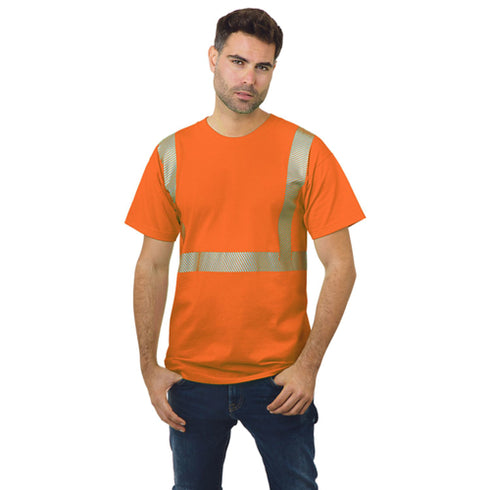 USA Made 100% Cotton Segmented Class 2 Safety T-Shirt | Safety orange