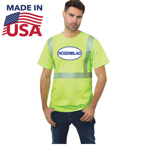 USA Made 100% Cotton Segmented Class 2 Safety T-Shirt | Safety yellow