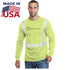 USA Made Poly-Cotton Class 2 Safety Long Sleeve T-Shirt | Safety yellow