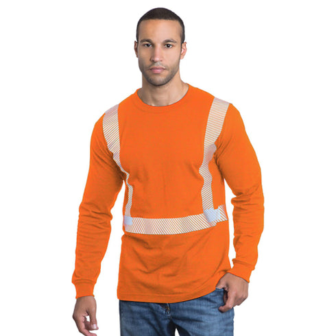 USA Made Class 2 Cotton Segmented Safety Long Sleeve T-Shirt | Safety orange