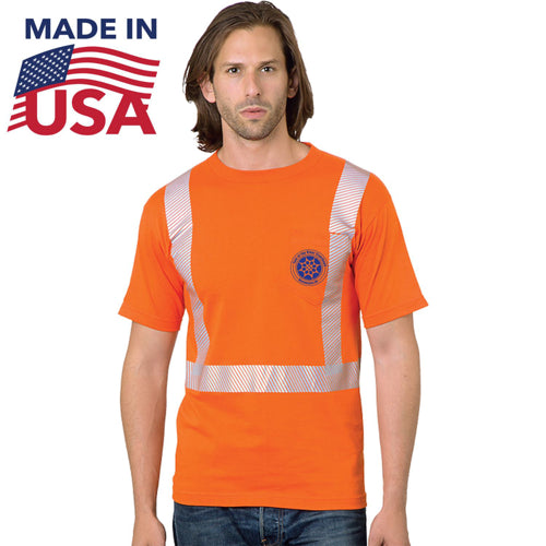 Class 2 Segmented USA Made Cotton Safety T-Shirt With Pocket | Safety orange