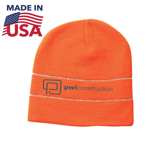 USA Made Headwear Acrylic Safety Knit Beanie | Safety orange