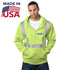 USA Made Class 2 Pre-Shrunk Segmented Safety Full Zip Hoodie | Safety yellow