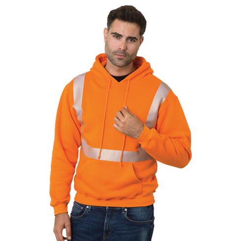 USA Made Class 2 Pre-Shrunk Segmented Safety Pullover Hoodie | Safety orange