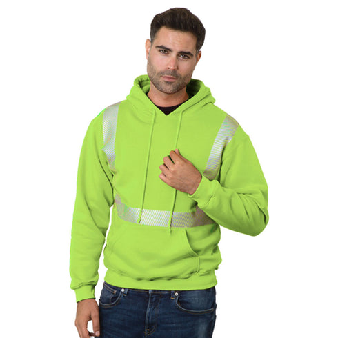 USA Made Class 2 Pre-Shrunk Segmented Safety Pullover Hoodie | Safety yellow