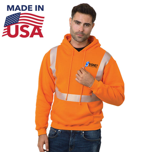 USA Made Class 2 Pre-Shrunk Segmented Safety Pullover Hoodie | Safety orange