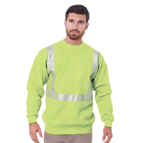 USA Made Class 2 Pre-Shrunk Segmented Tape Safety Sweatshirt | Safety yellow