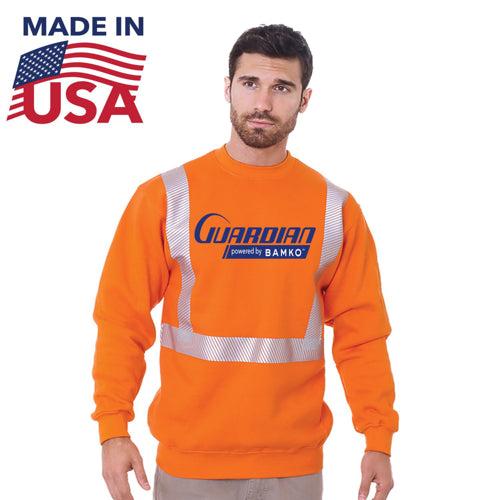 USA Made Class 2 Pre-Shrunk Segmented Tape Safety Sweatshirt | Safety orange
