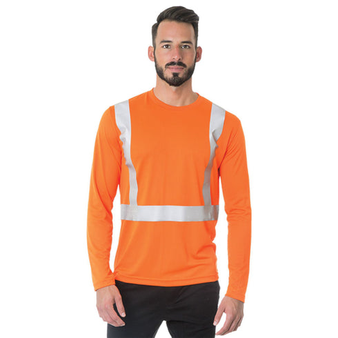 USA Made Class 2 Segmented Safety Long Sleeve T-Shirt | Safety orange