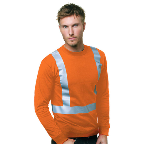 USA Made 100% Cotton Class 2 Safety Long Sleeve T-Shirt | Safety orange