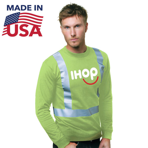 USA Made 100% Cotton Class 2 Safety Long Sleeve T-Shirt | Safety yellow