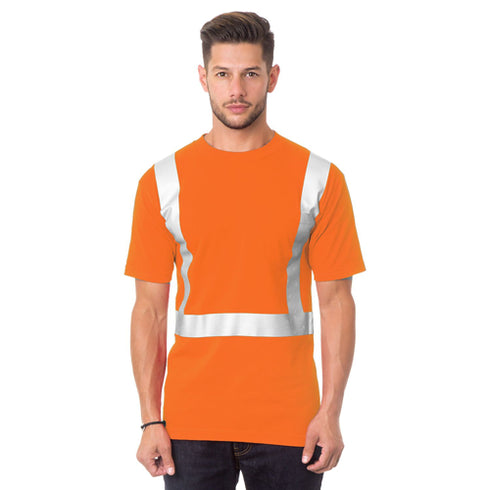 USA Made 100% Cotton Class 2 Safety T-Shirt With Pocket | Safety orange