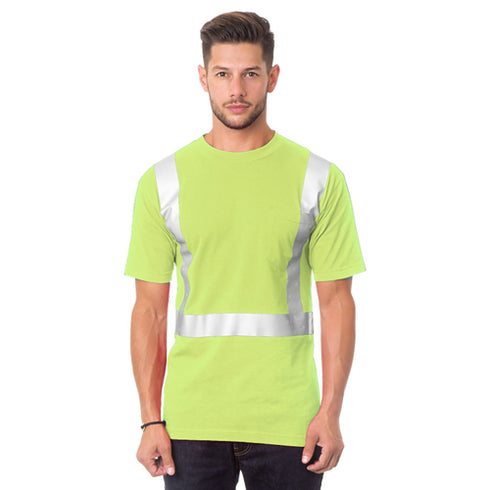USA Made 100% Cotton Class 2 Safety T-Shirt With Pocket | Safety yellow