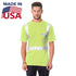 USA Made 100% Cotton Class 2 Safety T-Shirt With Pocket | Safety yellow