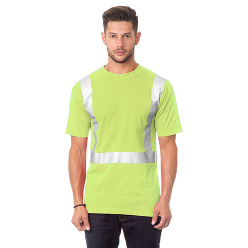 Class 2 Poly-Cotton USA Made Safety T-Shirt With Pocket | Safety yellow