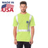 Class 2 Poly-Cotton USA Made Safety T-Shirt With Pocket | Safety yellow
