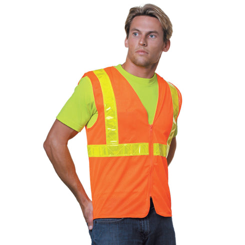 USA Made Class 2 Poly Mesh Reflective Safety Vest | Safety orange