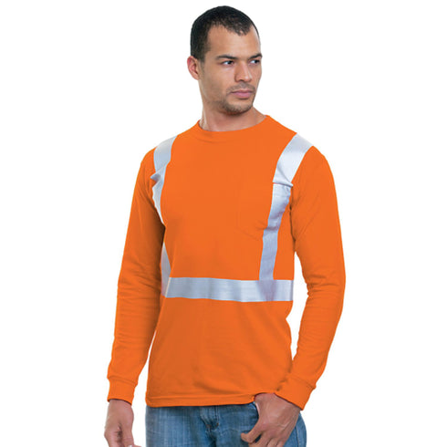 USA Made Class 2 Cotton Safety Long Sleeve T-Shirt | Safety orange