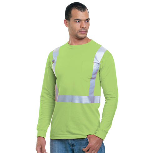 USA Made Class 2 Cotton Safety Long Sleeve T-Shirt | Safety yellow