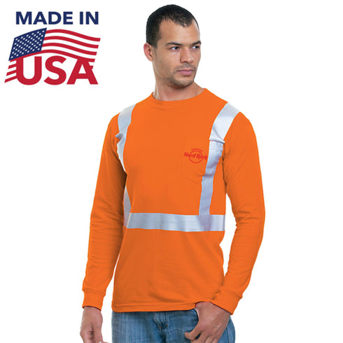 USA Made Class 2 Cotton Safety Long Sleeve T-Shirt | Safety orange