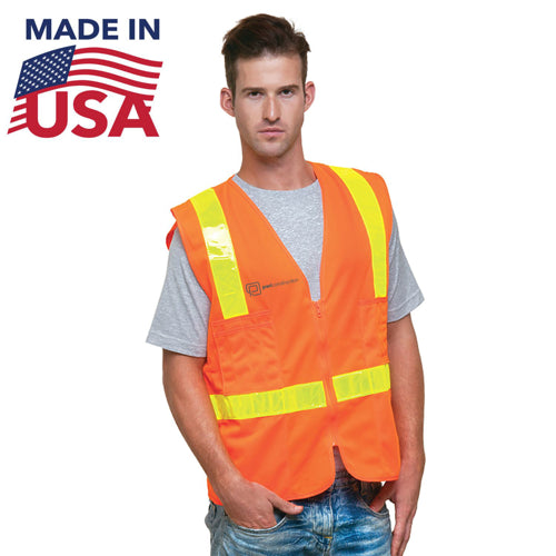 USA Made ANSI Class 2 Safety Vest With Pockets | Safety orange
