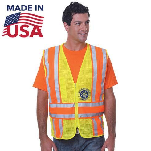 USA Made Class 2 Poly Mesh Safety Zipper Vest With Pockets | Safety yellow