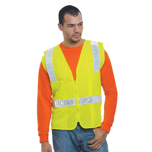 USA Made Class 2 Polyester Safety Zipper Vest With Pockets | Safety yellow