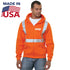 USA Made Class 2 Poly-Cotton Pre-Shrunk Safety Full Zip Hoodie | Safety orange