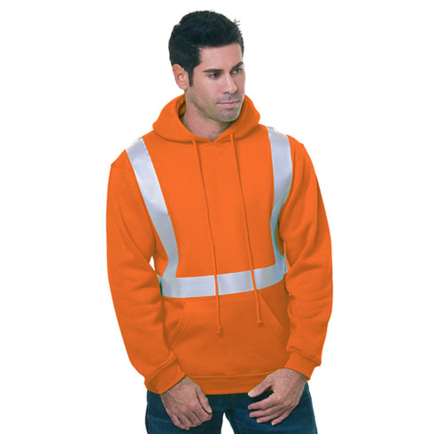 USA-Made Pre-Shrunk Class 2 Safety Pullover Hoodie | Safety orange