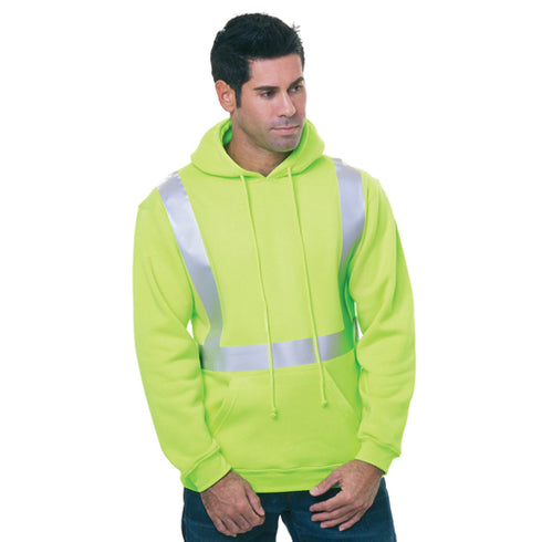USA-Made Pre-Shrunk Class 2 Safety Pullover Hoodie | Safety yellow
