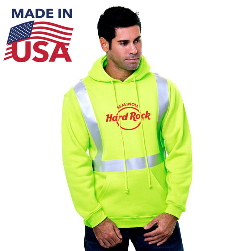 USA-Made Pre-Shrunk Class 2 Safety Pullover Hoodie | Safety yellow