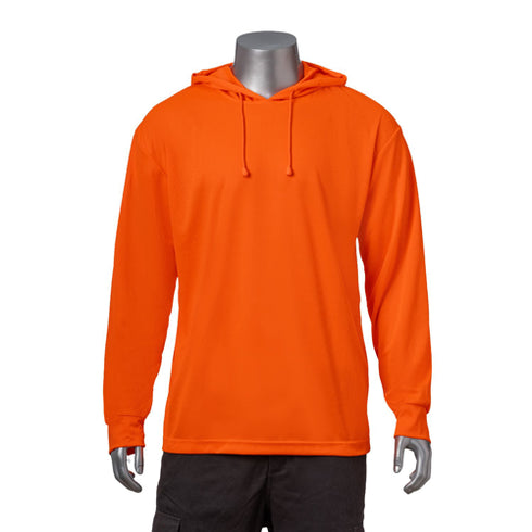 Hi Viz Non-ANSI Long Sleeve Hooded Safety T-Shirt | Safety orange