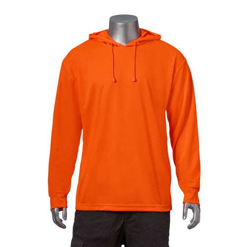 Hi Viz Non-ANSI Long Sleeve Hooded Safety T-Shirt | Safety orange