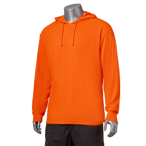 Hi Viz Non-ANSI Long Sleeve Hooded Safety T-Shirt | Safety orange