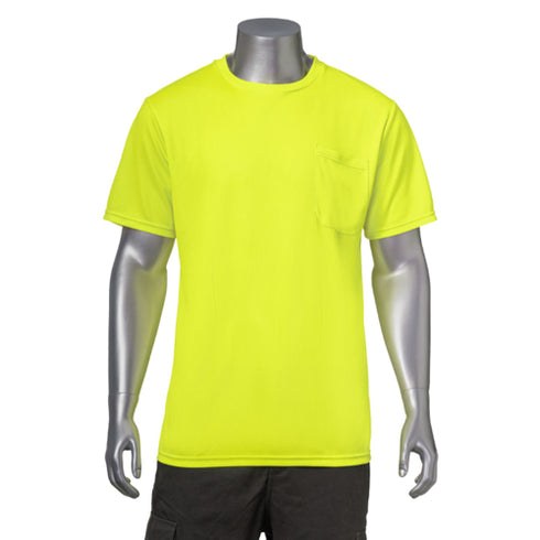 3.8 Oz. Non-ANSI Birdseye Mesh Safety T-Shirt W/ Pocket | Front side | Safety yellow