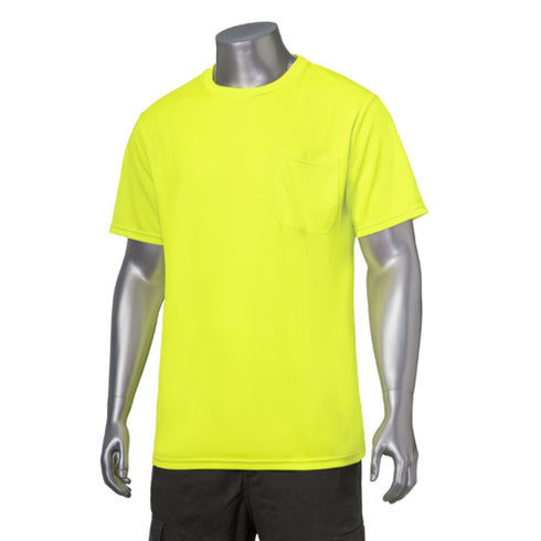 3.8 Oz. Non-ANSI Birdseye Mesh Safety T-Shirt W/ Pocket | Safety yellow