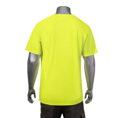 3.8 Oz. Non-ANSI Birdseye Mesh Safety T-Shirt W/ Pocket | Back side | Safety yellow