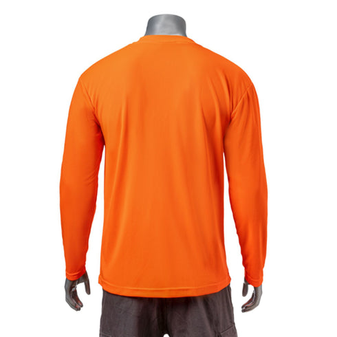 Non-ANSI Birdseye Mesh Safety Long Sleeve T-Shirt | Back side | Safety orange