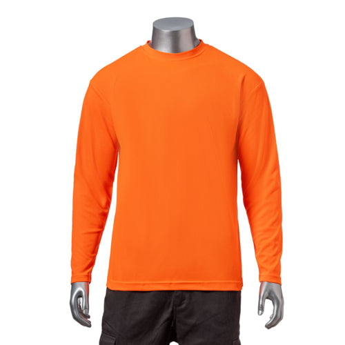 Non-ANSI Birdseye Mesh Safety Long Sleeve T-Shirt | Front side | Safety orange